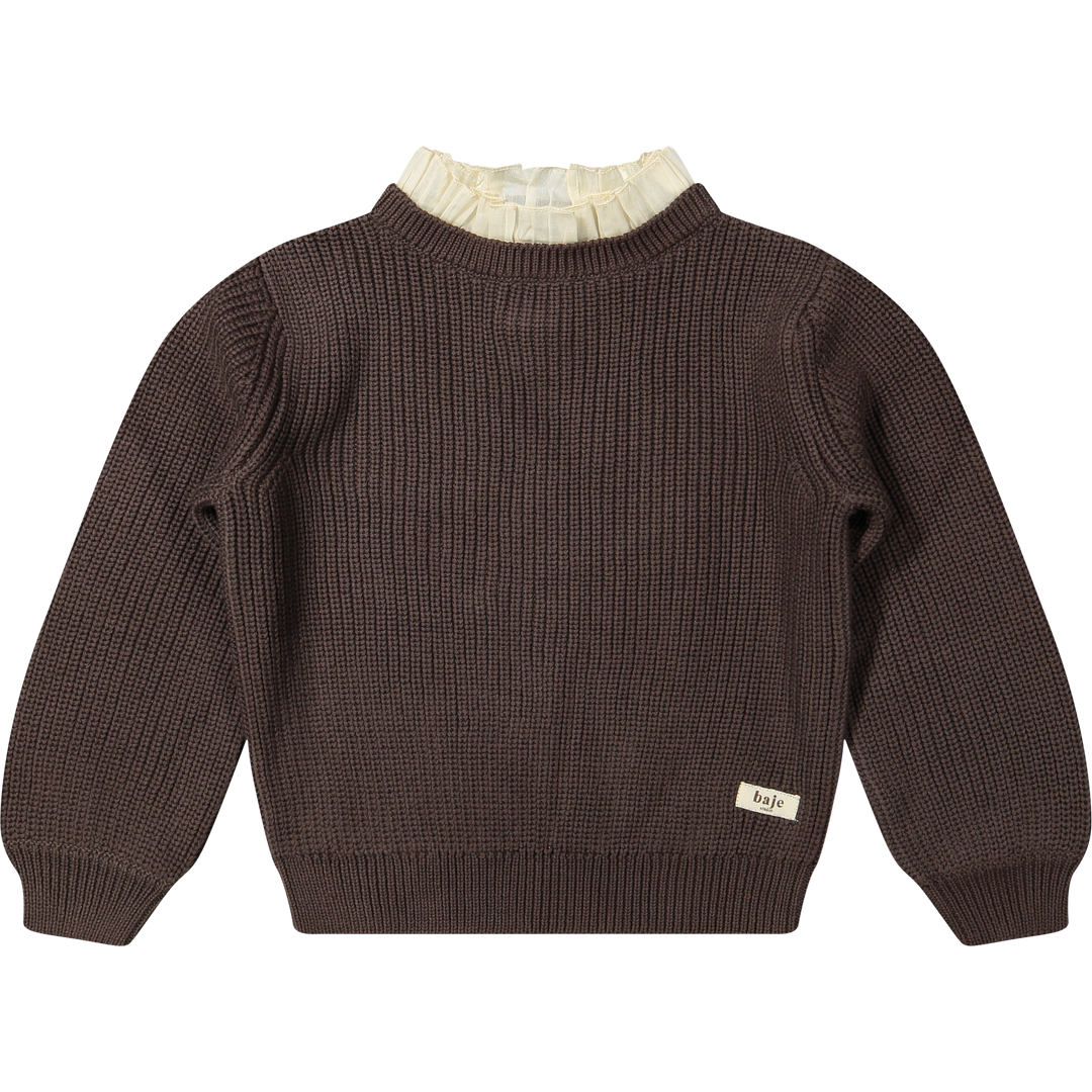 Pullover Strick Rüschenkragen braun