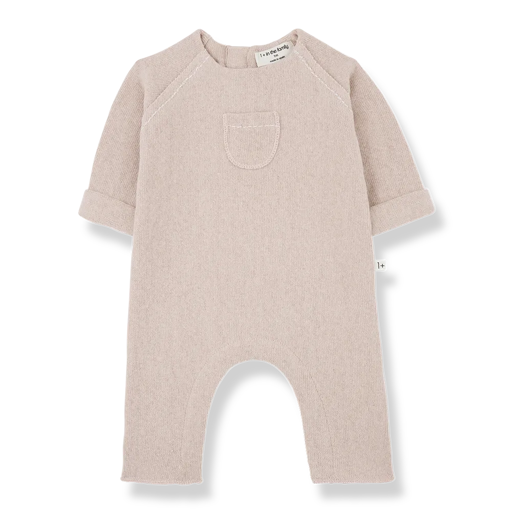 Jumpsuit für Baby-Mädchen aus Baumwoll-Fleece in rosa mit langem Bein und langem Arm und Druckknöpfen an den Beinen