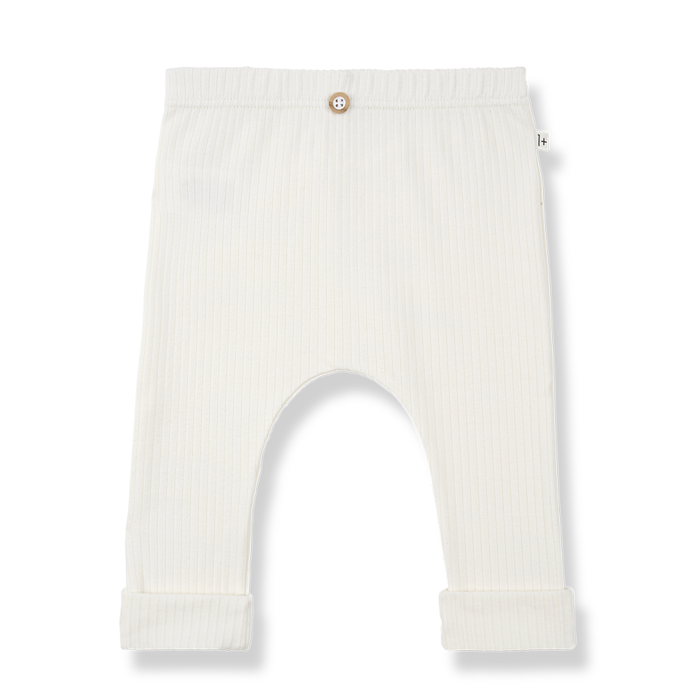 weiße Leggings für Baby-Mädchen aus Baumwolle und Elasthan in gerippter Jersey-Qualität, Produktbild, Ansicht von vorne 