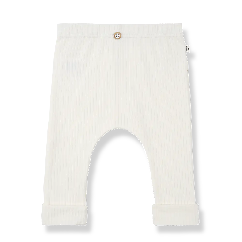 weiße Leggings für Baby-Mädchen aus Baumwolle und Elasthan in gerippter Jersey-Qualität, Produktbild, Ansicht von vorne 