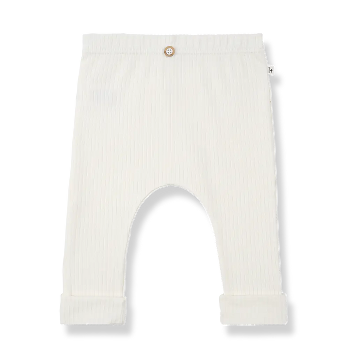 weiße Leggings für Baby-Mädchen aus Baumwolle und Elasthan in gerippter Jersey-Qualität, Produktbild, Ansicht von vorne 