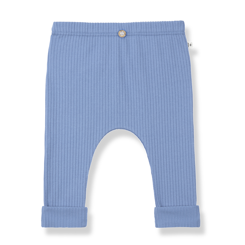 blaue Leggings für Babys aus Baumwolle und Elasthan in gerippter Jersey-Qualität, Produktbild, Ansicht von vorne