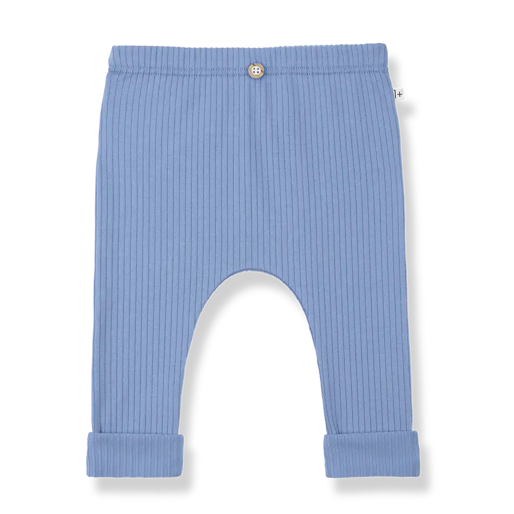 blaue Leggings für Babys aus Baumwolle und Elasthan in gerippter Jersey-Qualität, Produktbild, Ansicht von vorne