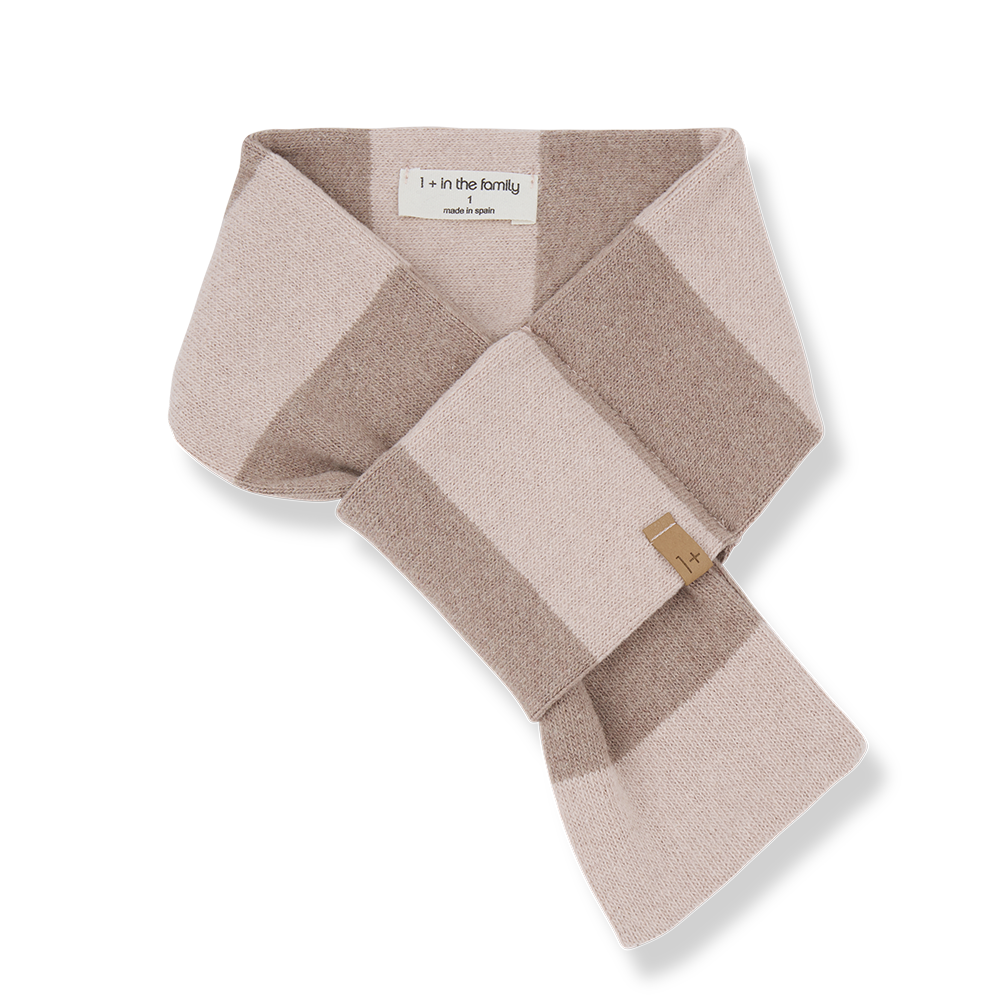 Schlaufen-Schal für Babys aus Baumwoll-Fleece im Blockstreifen-Muster rosa und beige 