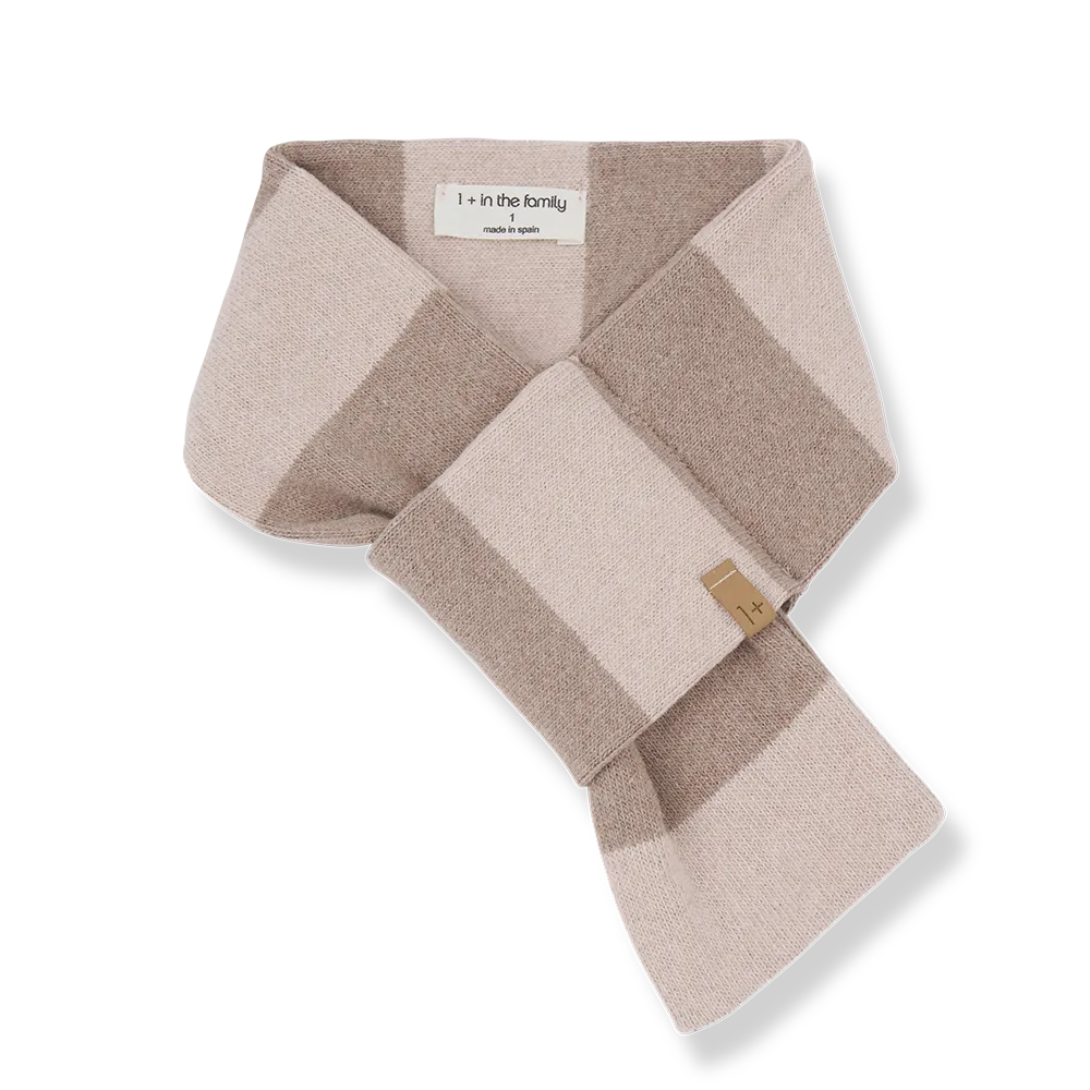 Schlaufen-Schal für Babys aus Baumwoll-Fleece im Blockstreifen-Muster rosa und beige 