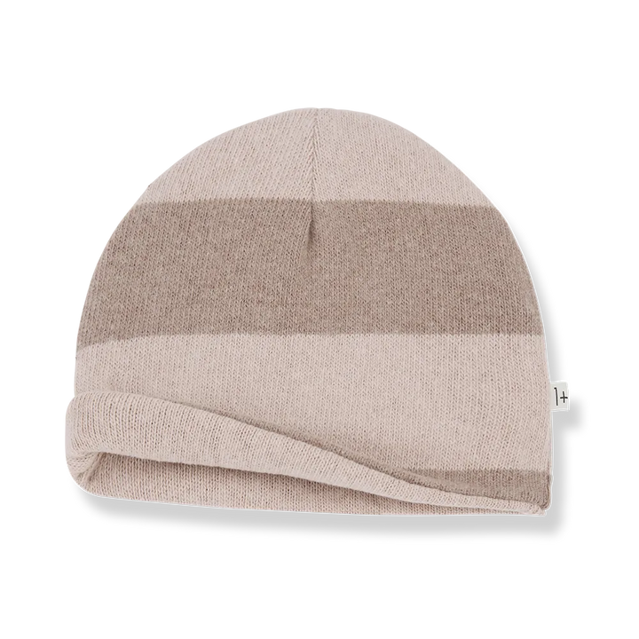 Wende-Mütze für Babys aus Baumwoll-Fleece im Blockstreifen-Muster hellrosa beige