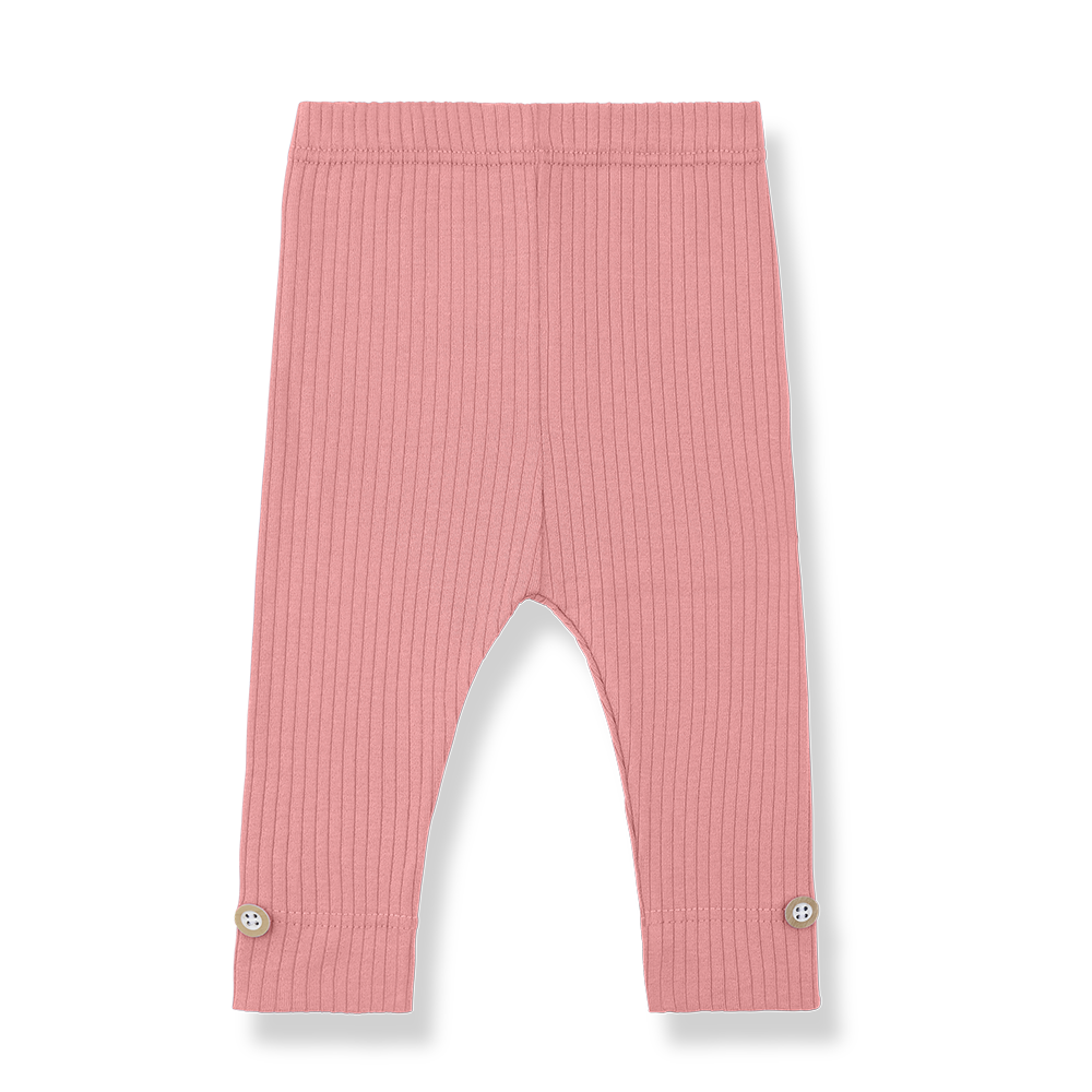 rosafarbene Leggings für Baby-Mädchen aus Baumwolle und Elasthan in gerippter Jersey-Qualität, Produktbild, Ansicht von vorne