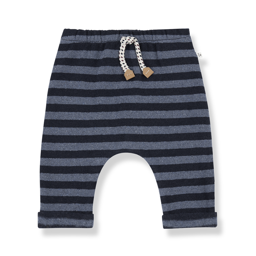 Hose für Babys und Kleinkinder aus Baumwoll-Fleece mit Blockstreifen in hellblau dunkelblau mit Gummibund