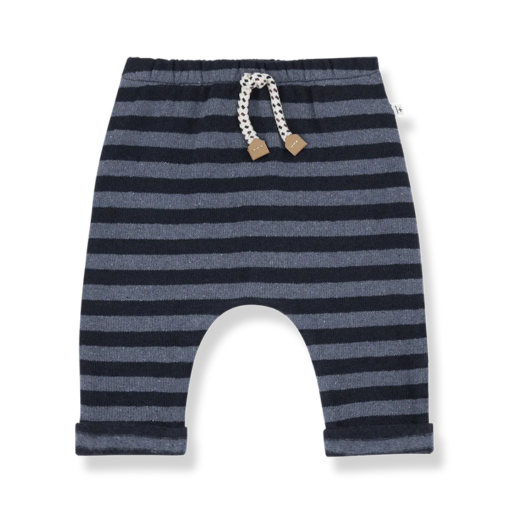 Hose für Babys und Kleinkinder aus Baumwoll-Fleece mit Blockstreifen in hellblau dunkelblau mit Gummibund