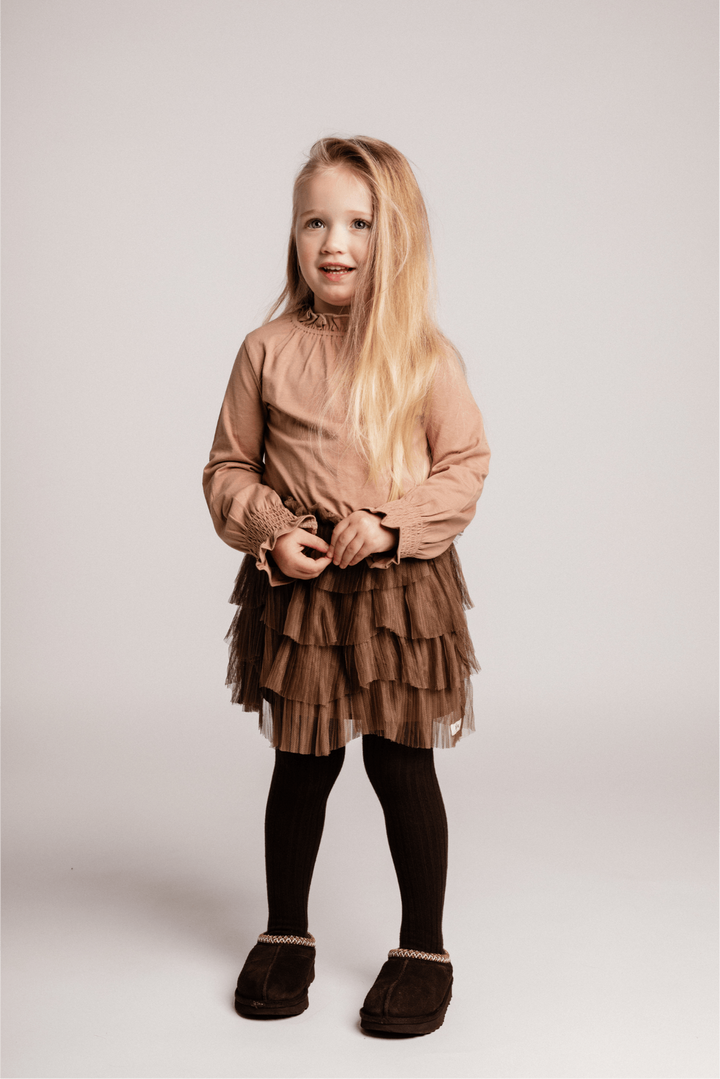 Langarmshirt Rüschenkragen rosa beige Baumwolle Modal