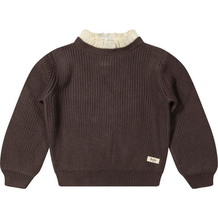 Pullover Strick Rüschenkragen braun