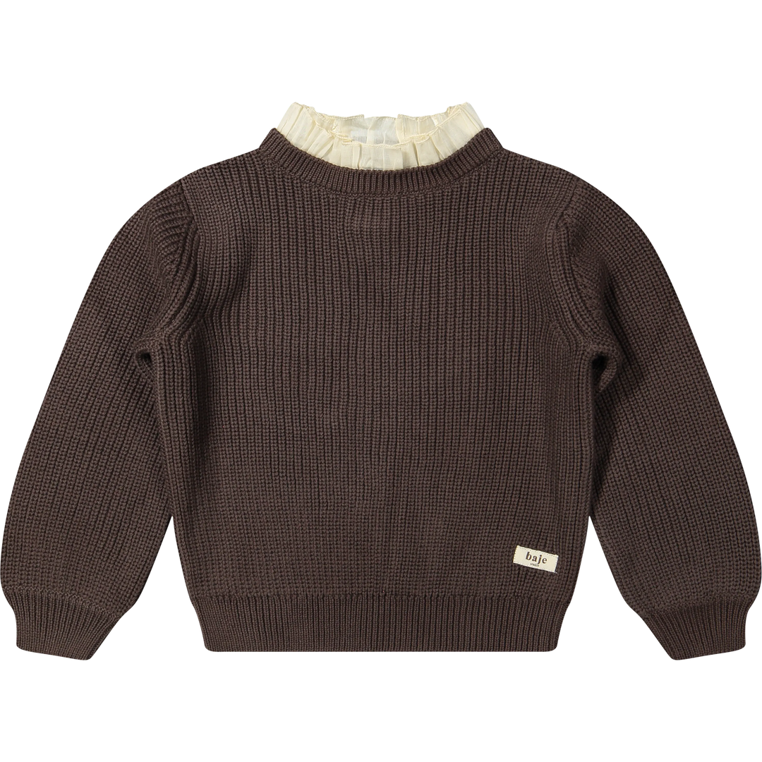 Pullover Strick Rüschenkragen braun