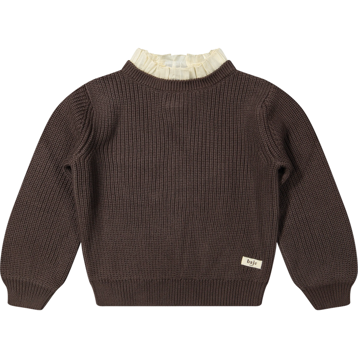 Pullover Strick Rüschenkragen braun