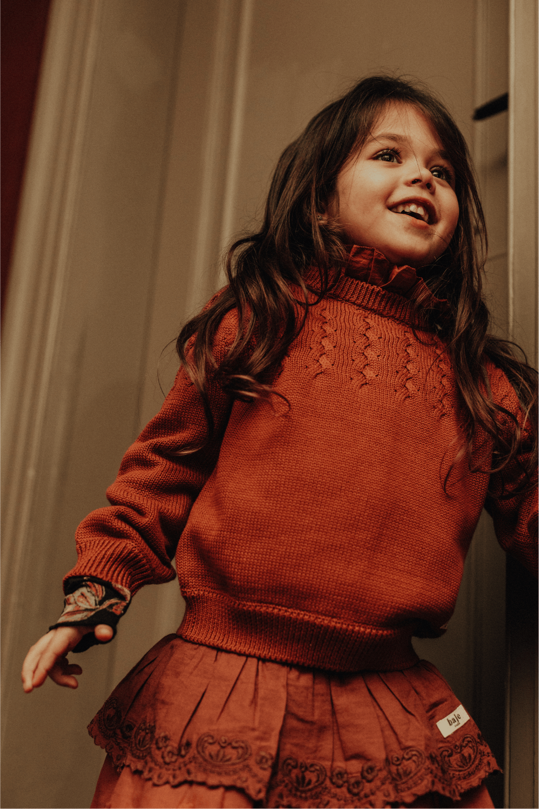 Pullover Rüschenkragen rot Baumwolle