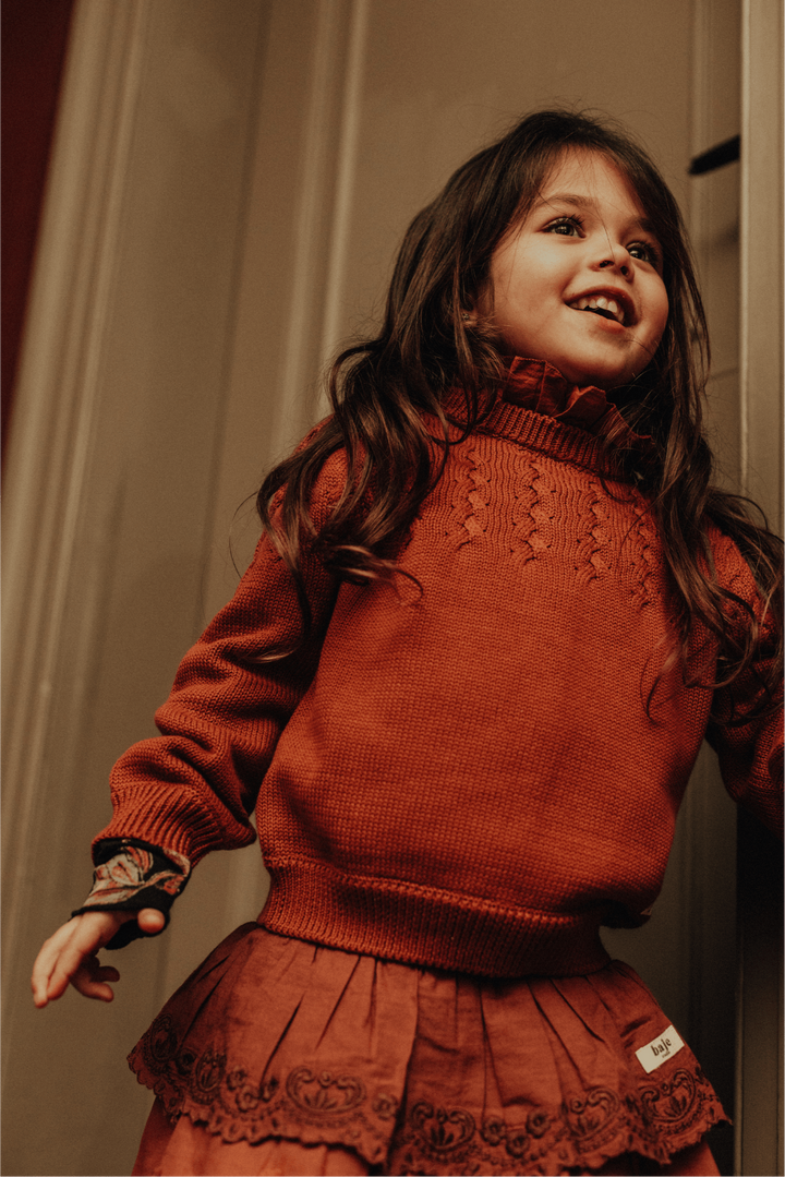 Pullover Rüschenkragen rot Baumwolle