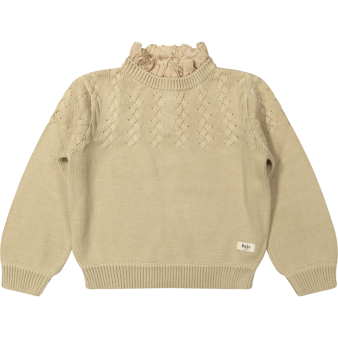 Pullover Rüschenkragen beigefarben Baumwolle