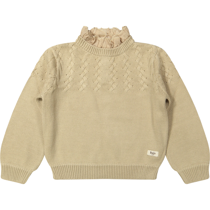 Pullover Rüschenkragen beigefarben Baumwolle