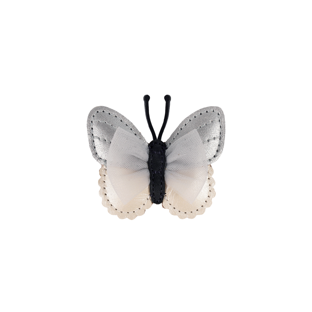 Haarklammer für Mädchen aus schimmerndem Leder in Form eines Schmetterlings mit Tüllflügeln