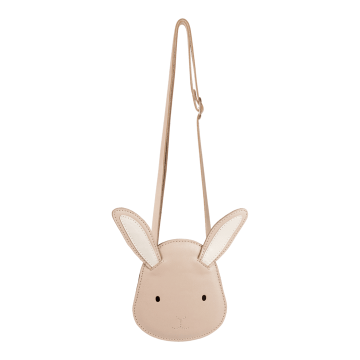 Donsje Blinc Purse Pink Bunny powder metallic nubuck Produktbild, Ansicht von vorne mit ausgerolltem Schulterriemen
