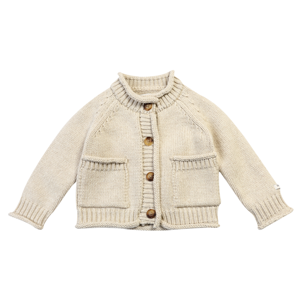 Cardigan beige Knopfleiste Strick Merinowolle 