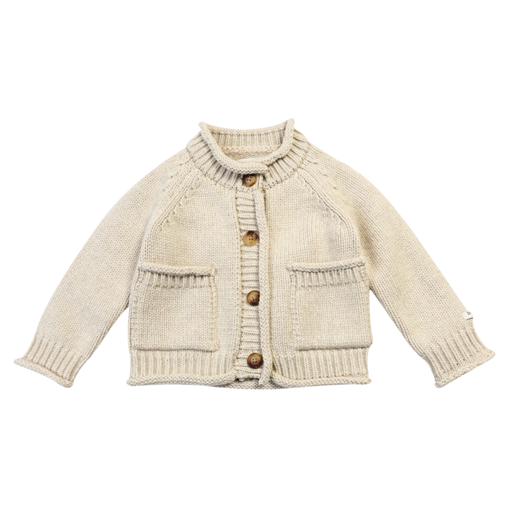 Cardigan beige Knopfleiste Strick Merinowolle 