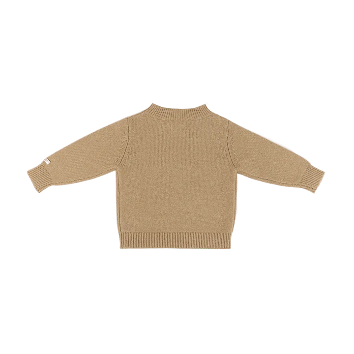 Donsje Denn Merino Wool Sweater Christmas Bear latte melange Produktbild, Ansicht der Rückseite. 