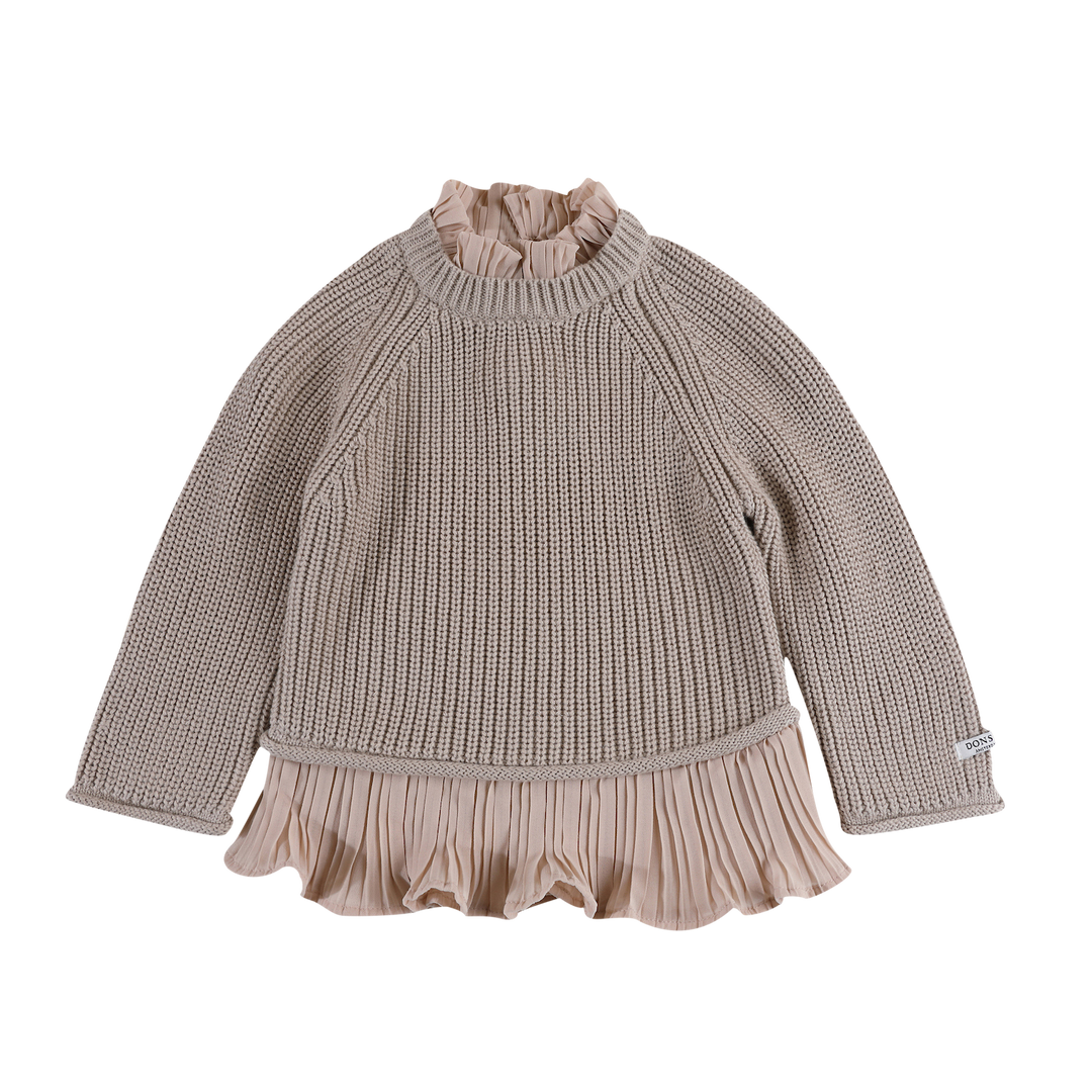 Pullover Grobstrick Rüschen Ausschnitt Saum Baumwolle rosa