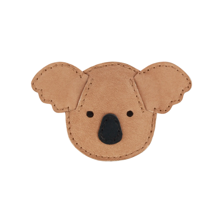 Ansteckklammer für Kinder aus hellbraunem Leder in Form eines Koalabär-Gesichts für die Haare oder die Kleidung