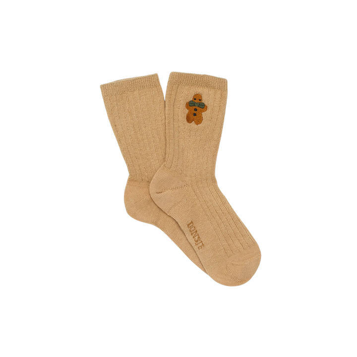 Socken beige Stickerei Lebkuchenmann