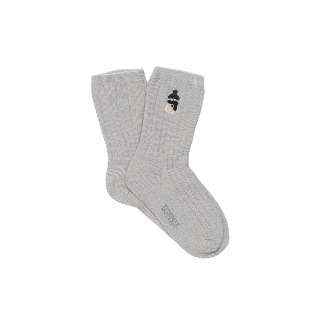 Socken grau Stickerei Schneemann Baumwolle