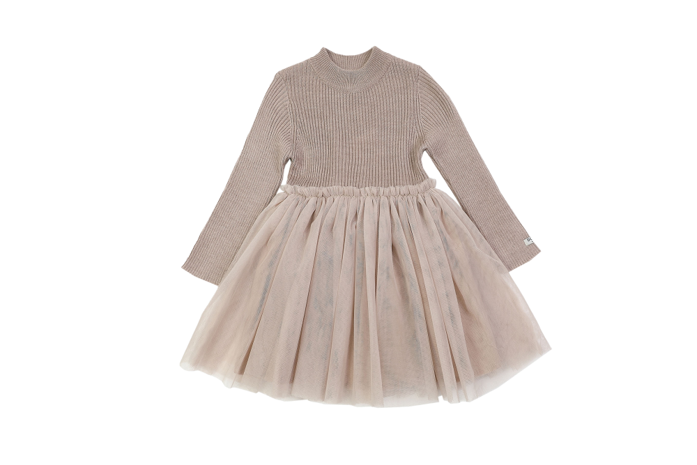 Kleid rosa grau Tüll Strick Wolle Acryl 