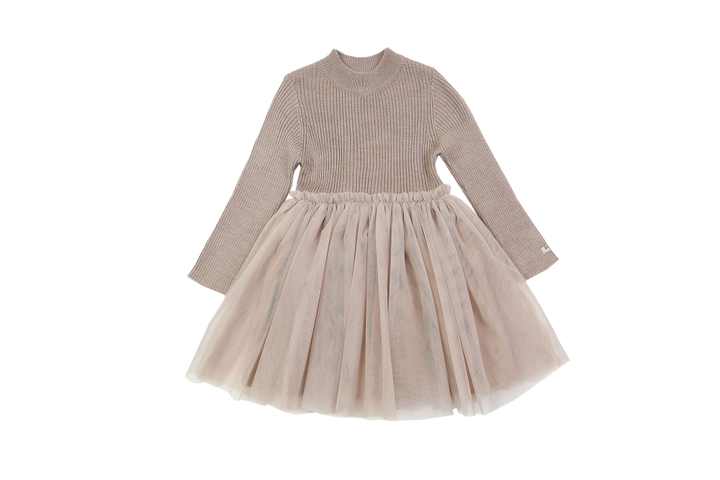 Kleid rosa grau Tüll Strick Wolle Acryl 