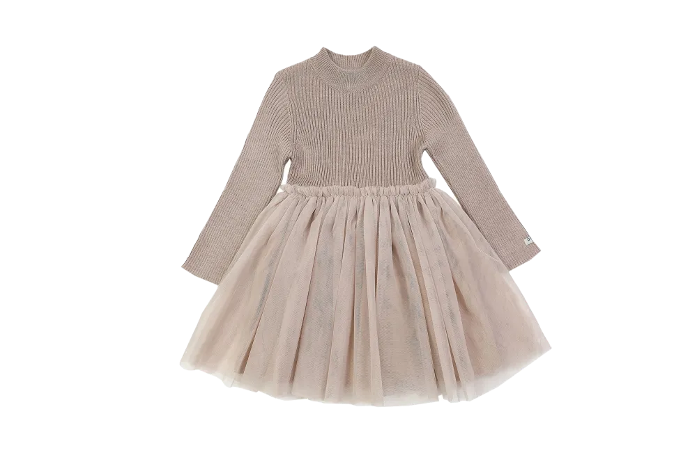 Kleid rosa grau Tüll Strick Wolle Acryl 