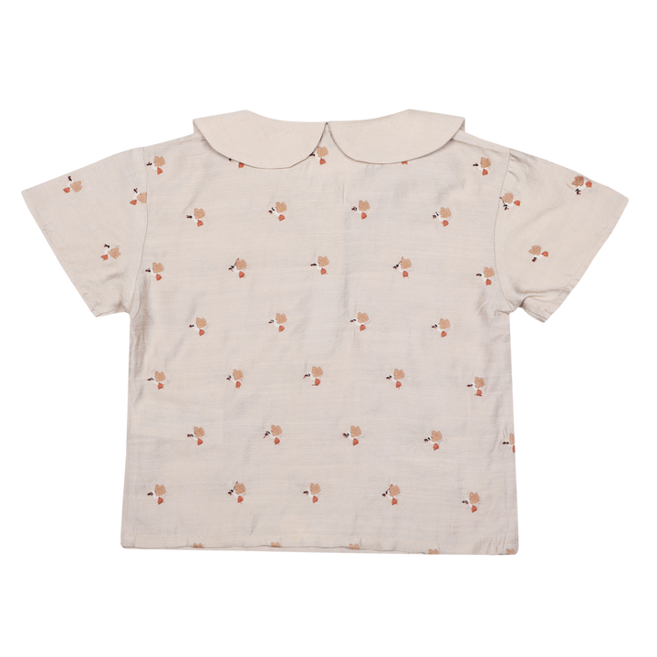 Donsje Nesa Blouse Hummingbirds soft taupe Produktbild, Ansicht der Rückseite, auch hier aufgestickte Kolibris allover