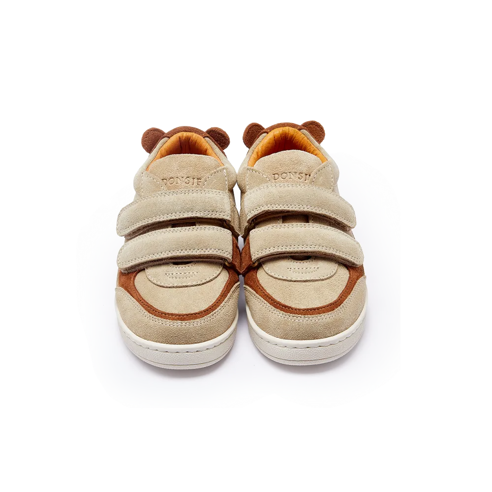 Donsje Rinou Sneakers Bear taupe suede Ansicht von vorne, runder Zehenstil, zwei Klettverschluss-Streifen