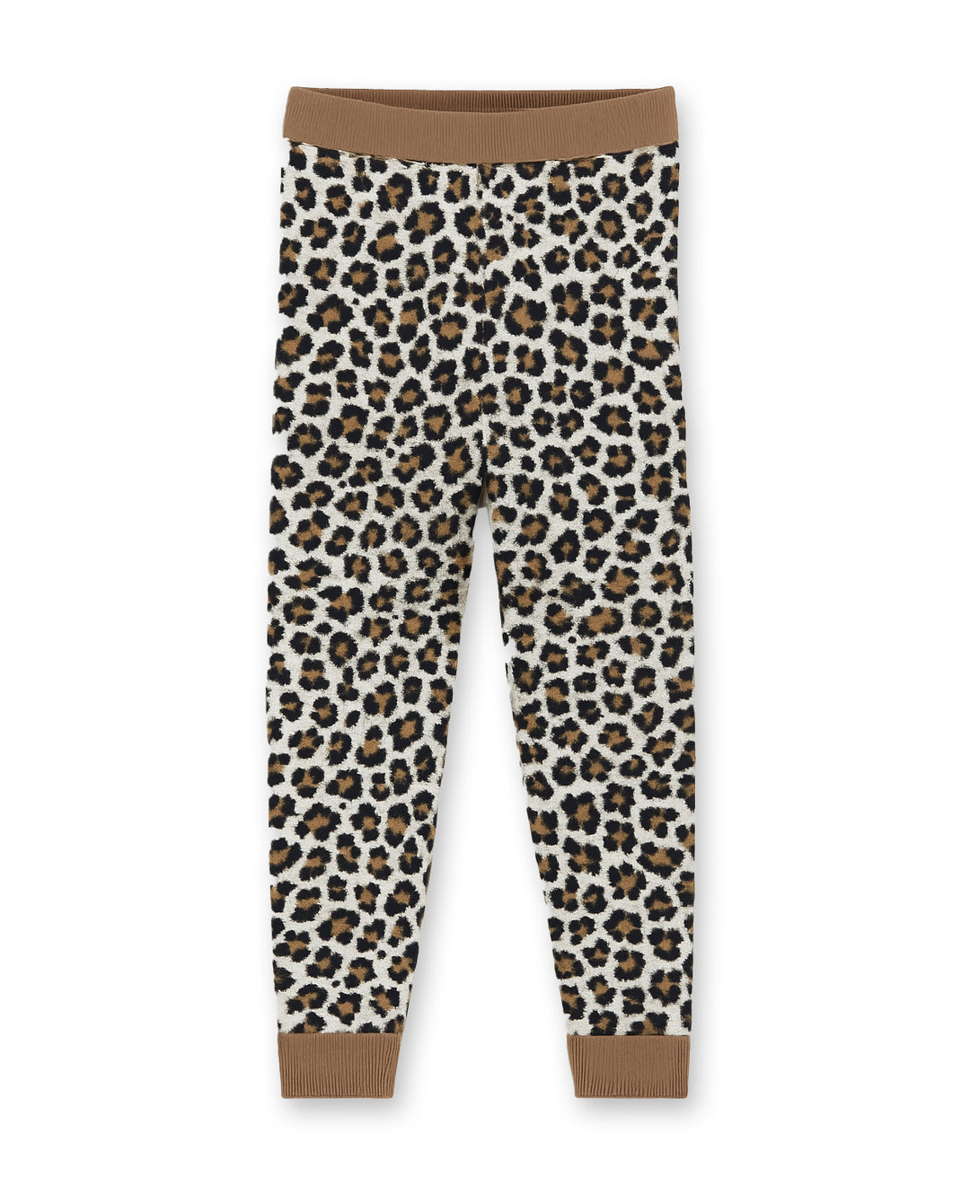 Strickleggings für Mädchen aus Ecovero Viskose mit Leoparden-Muster in cremefarben und braun