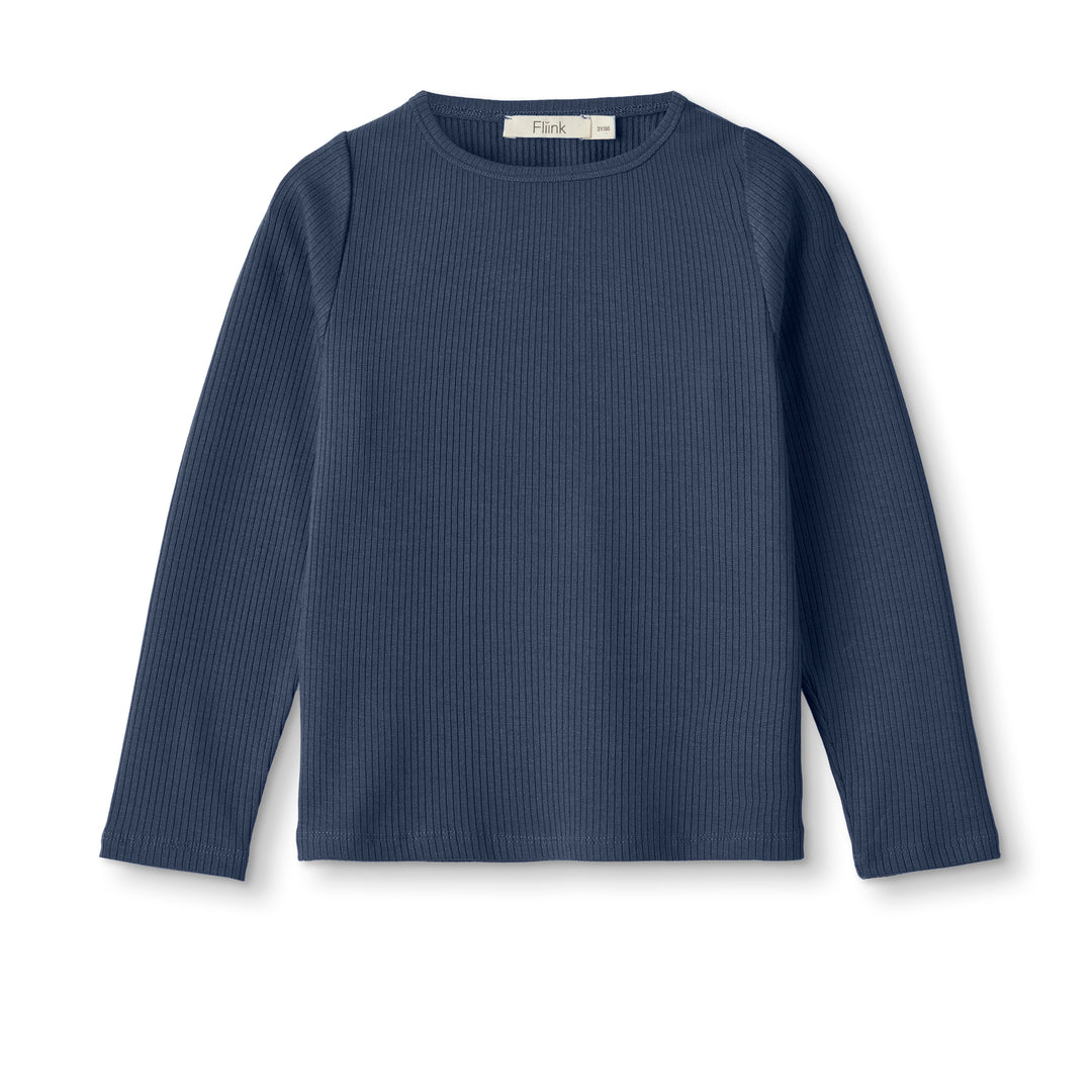 Langarmshirt für Kinder unisex aus Tencel und Ecovero Viskose in dunkelblau mit gerippter Struktur