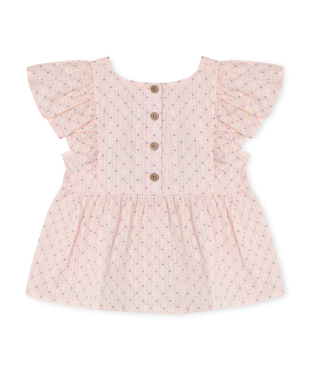 Fliink ZORRO SL TOP CHALK PINK CHECK AOP Produktbild, Ansicht der Rückseite, Blick auf halbe Knopfleiste am Rücken