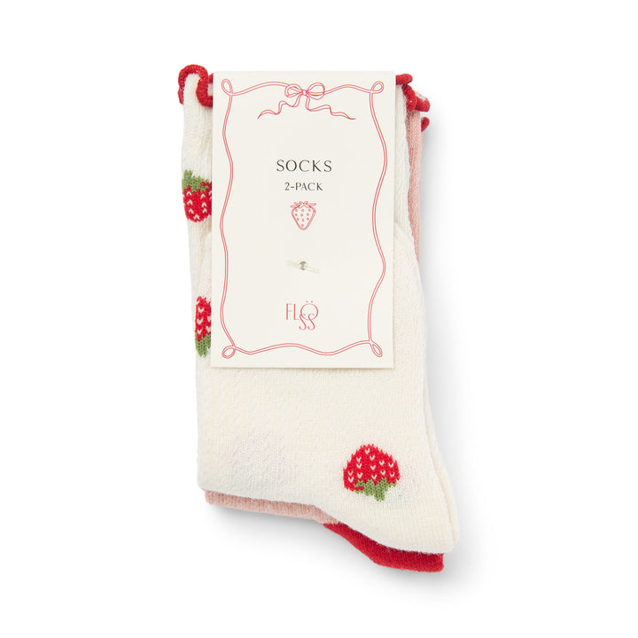 Floess_Vigga_Socks_2-pack_pointelle_berry_2-pack Produktbild, 2er Pack mit Etikett