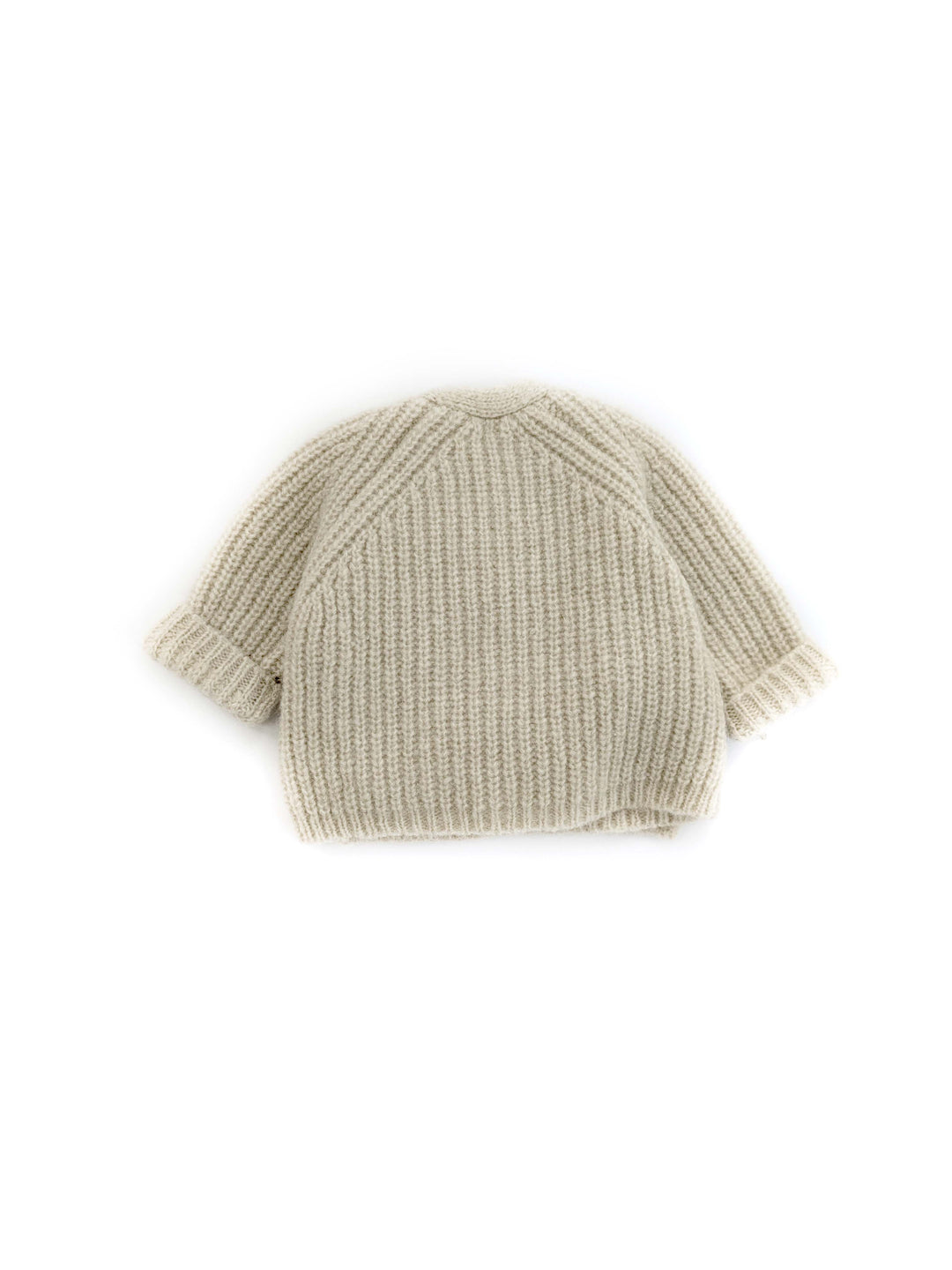 Halfen Alpaka Grobstrickjacke beige Produktbild, Ansicht der Rückseite. 