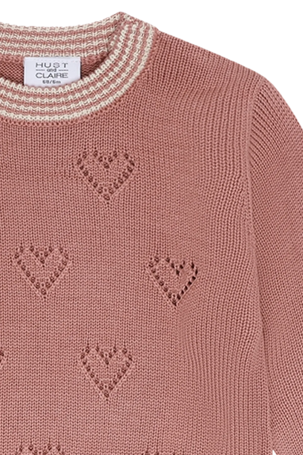 Hust & Claire HCPos Knit Heart old rosie Detailansicht Herzmuster und Rundhalsausschnitt
