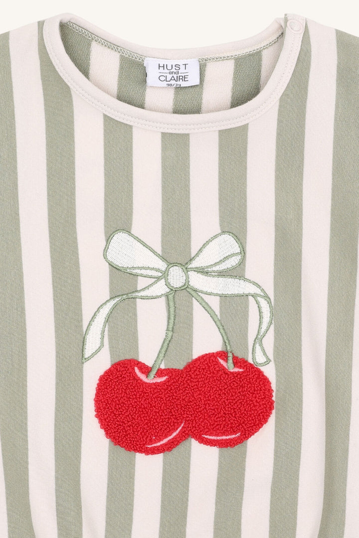 Hust & Claire HCSicilia quartz Produktbild Nahaufnahme aufgestickte Frottee Kirsche in rot mit grünen Stengeln