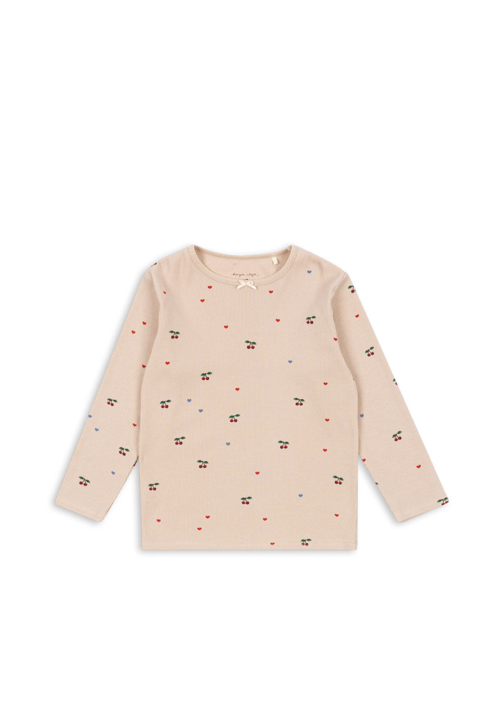 Langarmshirt für Mädchen mit Herzprint und Kirschprint in Rippstruktur aus Bio-Baumwolle