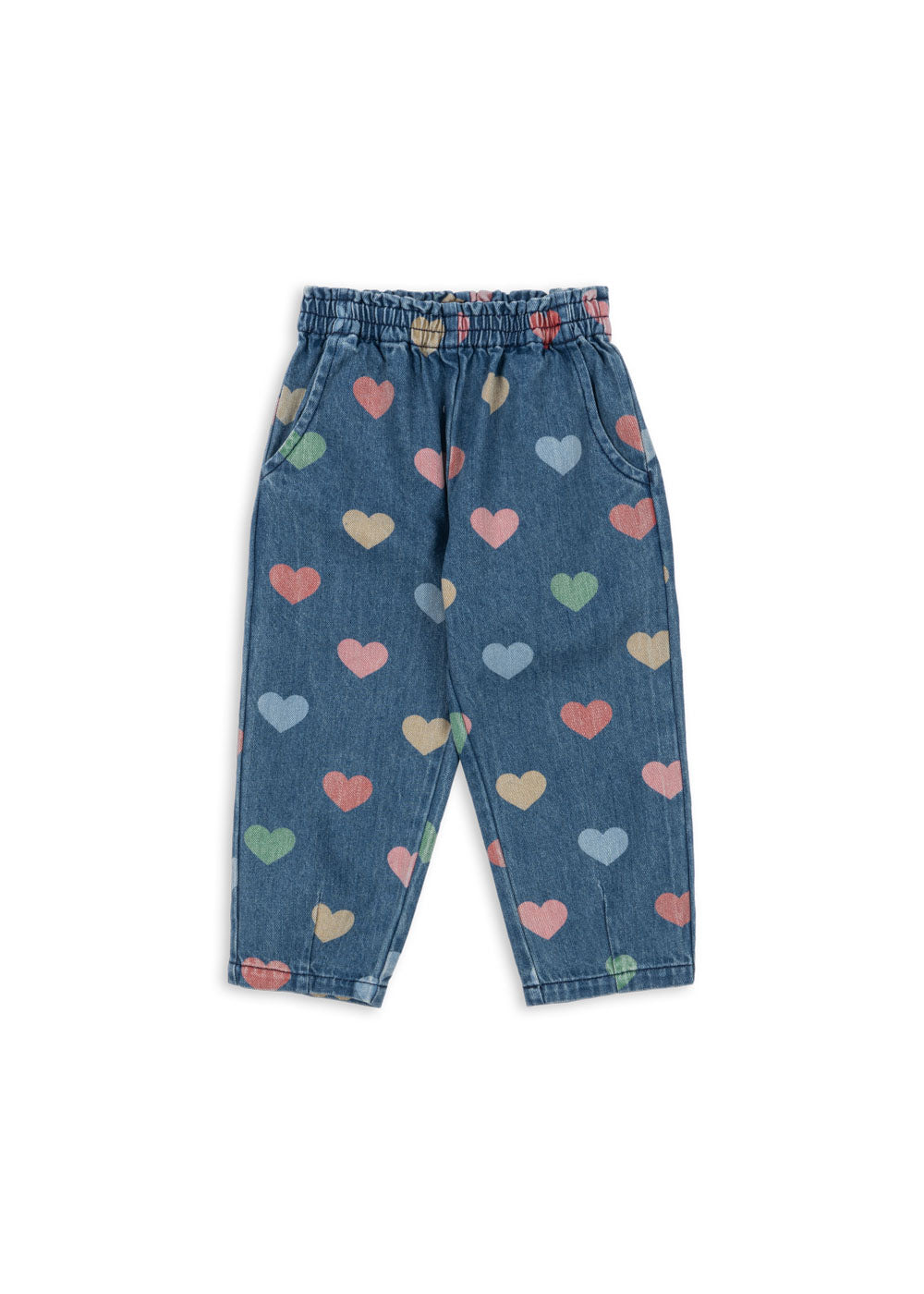 Jeans für Mädchen aus Bio-Baumwolle mit buntem Herz-Print und Gummibund