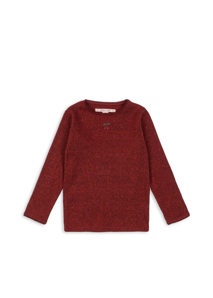Langarmshirt für Mädchen aus Baumwolle und Lurex in dunkelrot mit Glitzereffekt