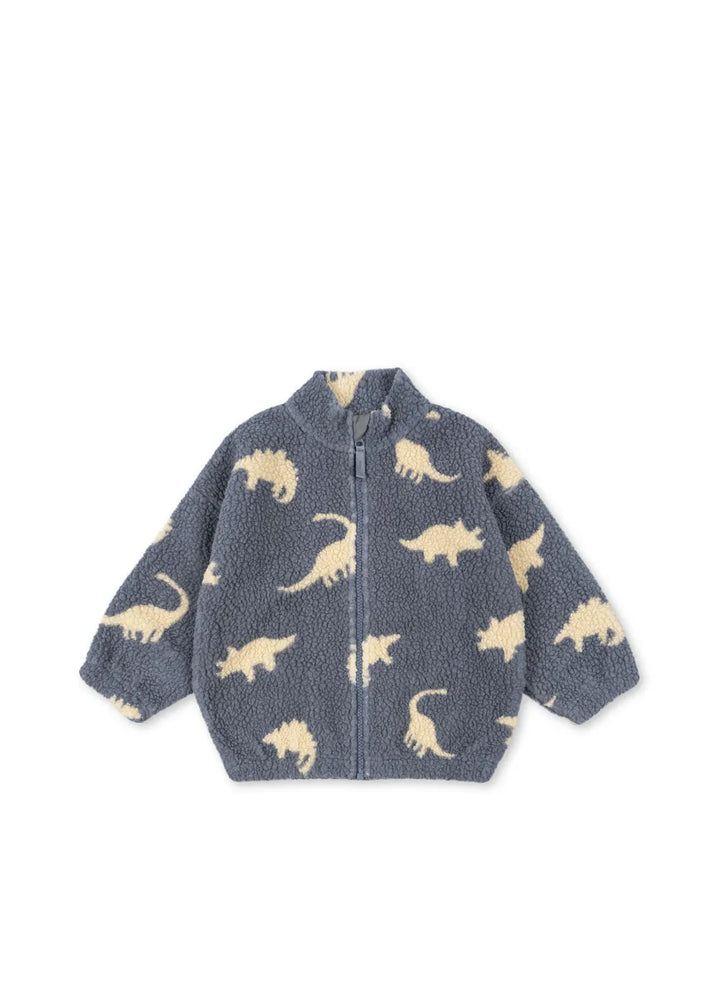 Fleecejacke mit Teddyfell für Jungen aus nachhaltigem Polyester mit Dino-Print und Reißverschluss