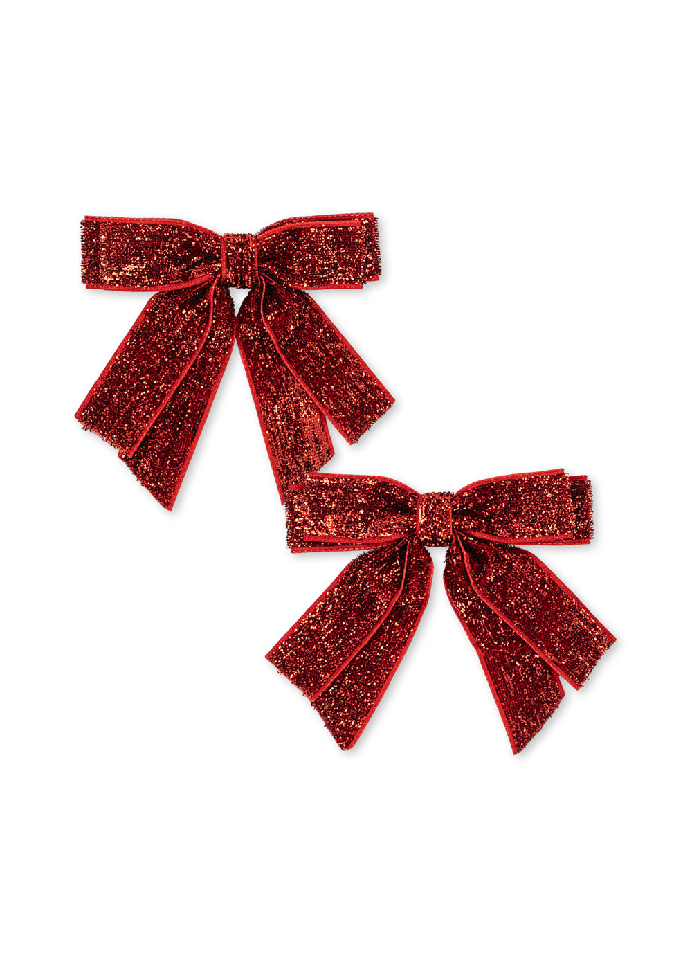 Konges Sloejd 2 Pa k Velvet Double Bow Hair Clips red glitter Produktbild, Ansicht von vorne, Schleifen ohne Verpackung.