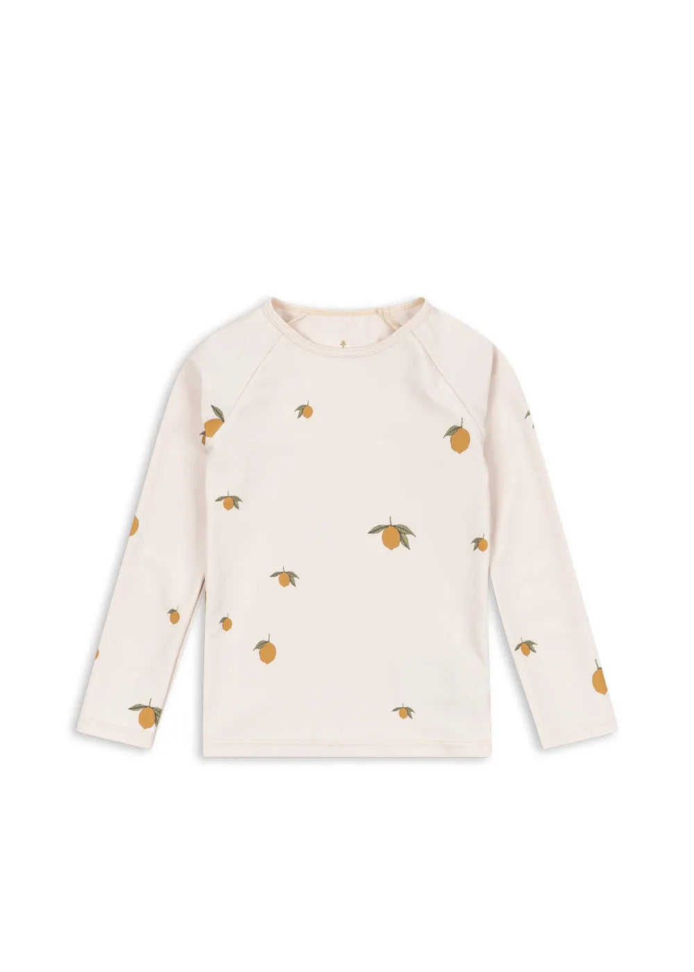 cremefarbenes UV-Shirt für Babys und Kinder mit langen Ärmeln, Rundhalsausschnitt und Zitronen-Allover-Print