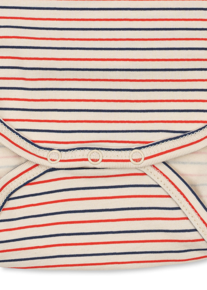 Konges Sloejd Basic LS Newborn Body stripe tricolore petit Detailansicht Druckknöpfe im Windelbereich 