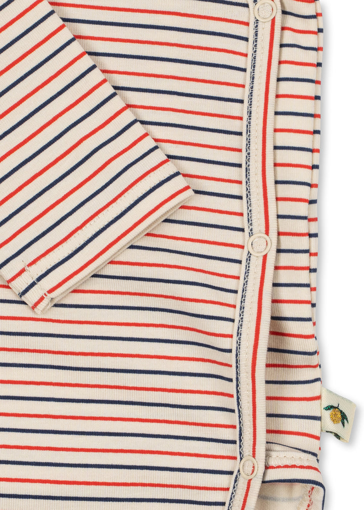 Konges Sloejd Basic LS Newborn Body stripe tricolore petit Detailansicht Druckknopfleiste an der Seite und Ärmelabschluss